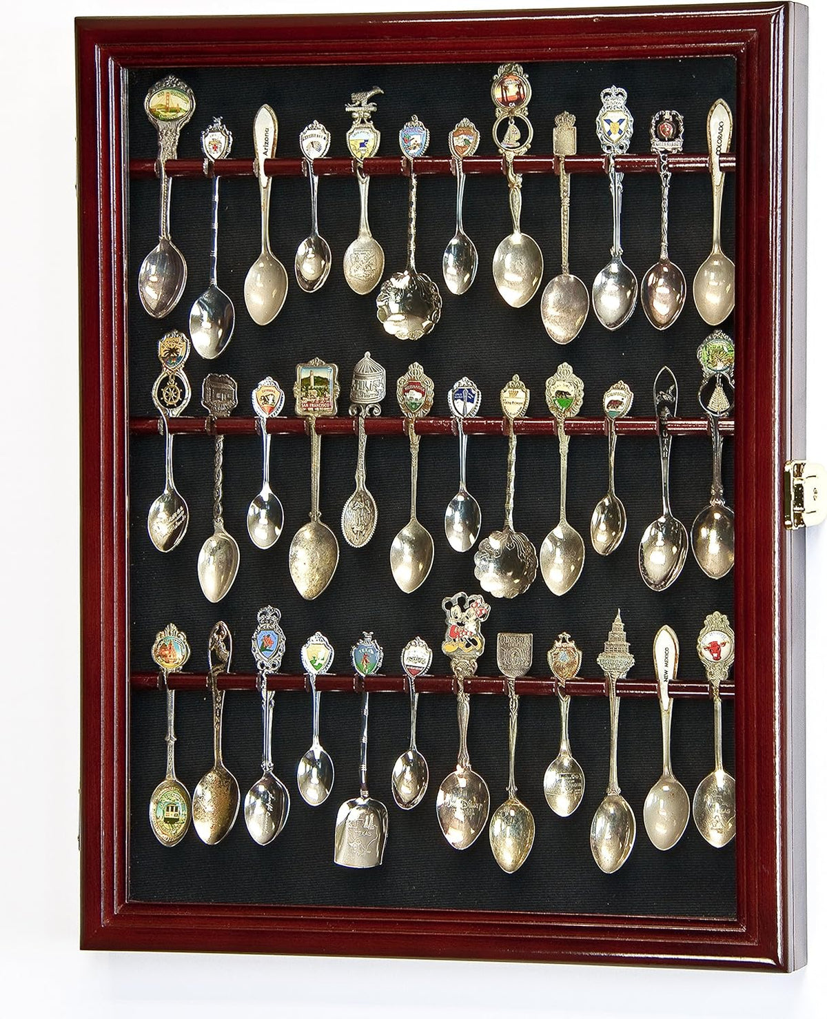 Spoon Display Case Cabinet Holder Rack Wall Mounted Cherry Finish Y1737