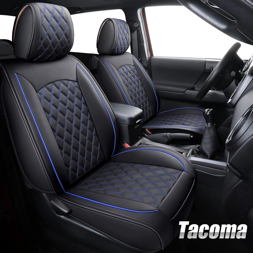 Toyota Tacoma Car Seat Covers Waterproof Leather Full Set Black-White F781