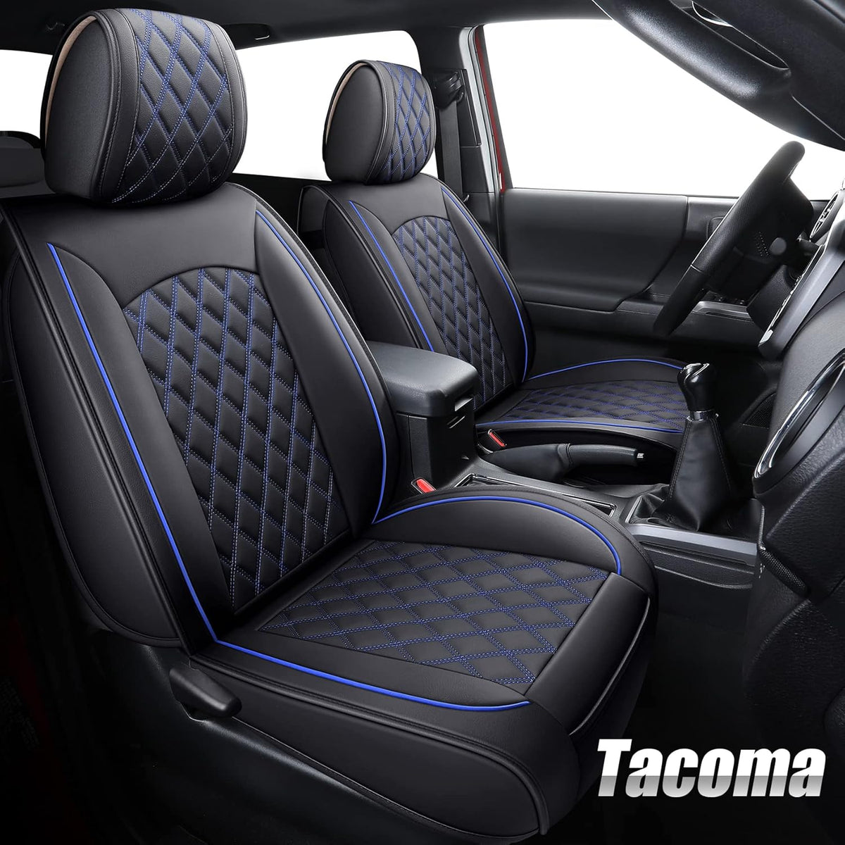 Toyota Tacoma Car Seat Covers Waterproof Leather Full Set Black-White F781