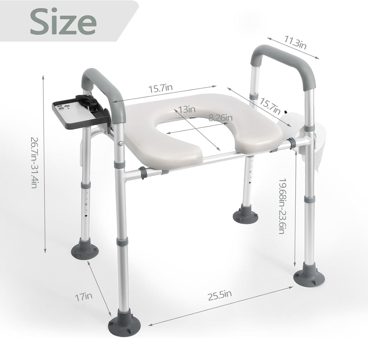 Raised Toilet Seat with Handles, Height Adjustable, Heavy Duty Padded Seat Riser, 350lbs Capacity X442560