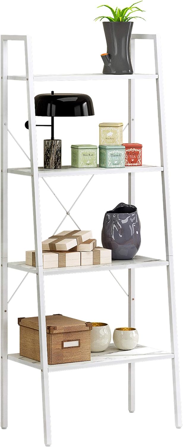 5 Tier Wooden Leaning Ladder Shelf with Metal Frame V8427