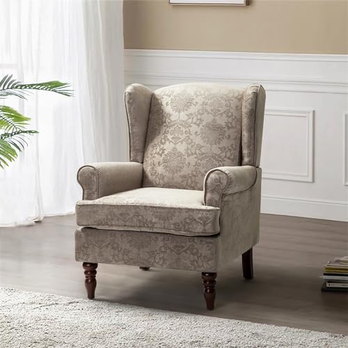 Wingback Accent Chairs Set of 2 with Wood Legs, Fabric Armchairs M260
