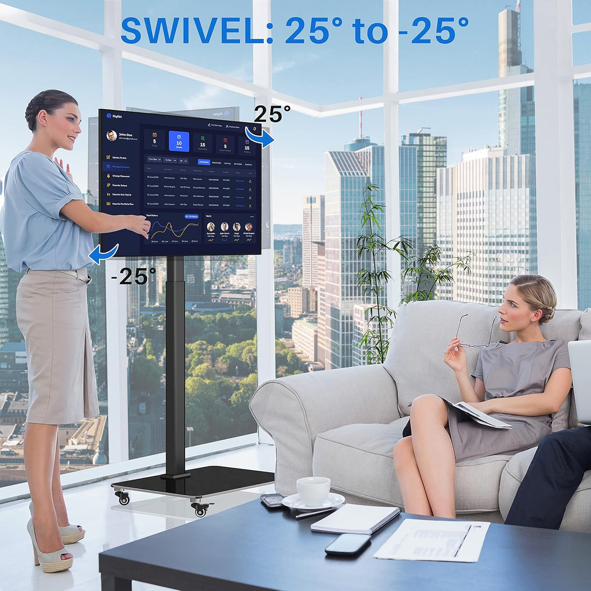 Tall TV Stand with Wheels, Height Adjustable, Max VESA 600x400mm E126371