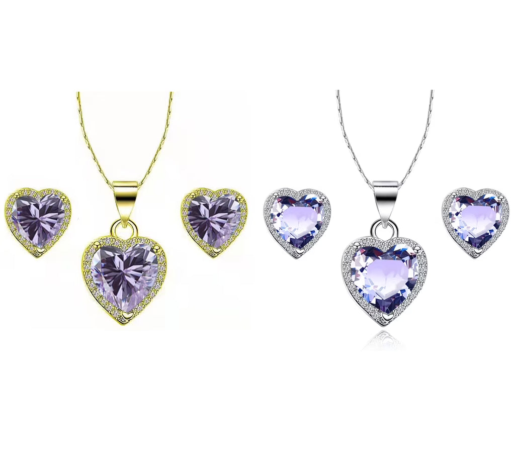 24k Yellow and White Gold Plated Amethyst Necklace Set 18 inch F748267