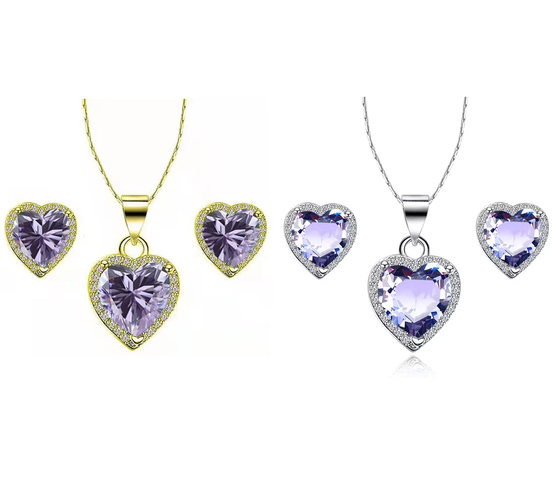 24k Yellow and White Gold Plated Amethyst Necklace Set 18 inch F748267