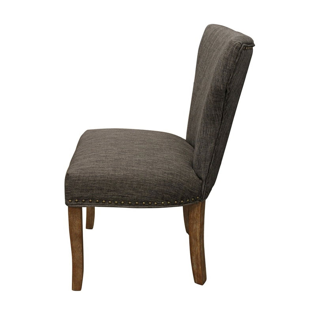 22" Mid-Century Linen Fabric Solid Wood Side Chair in Dark Gray Set of 2 I3472