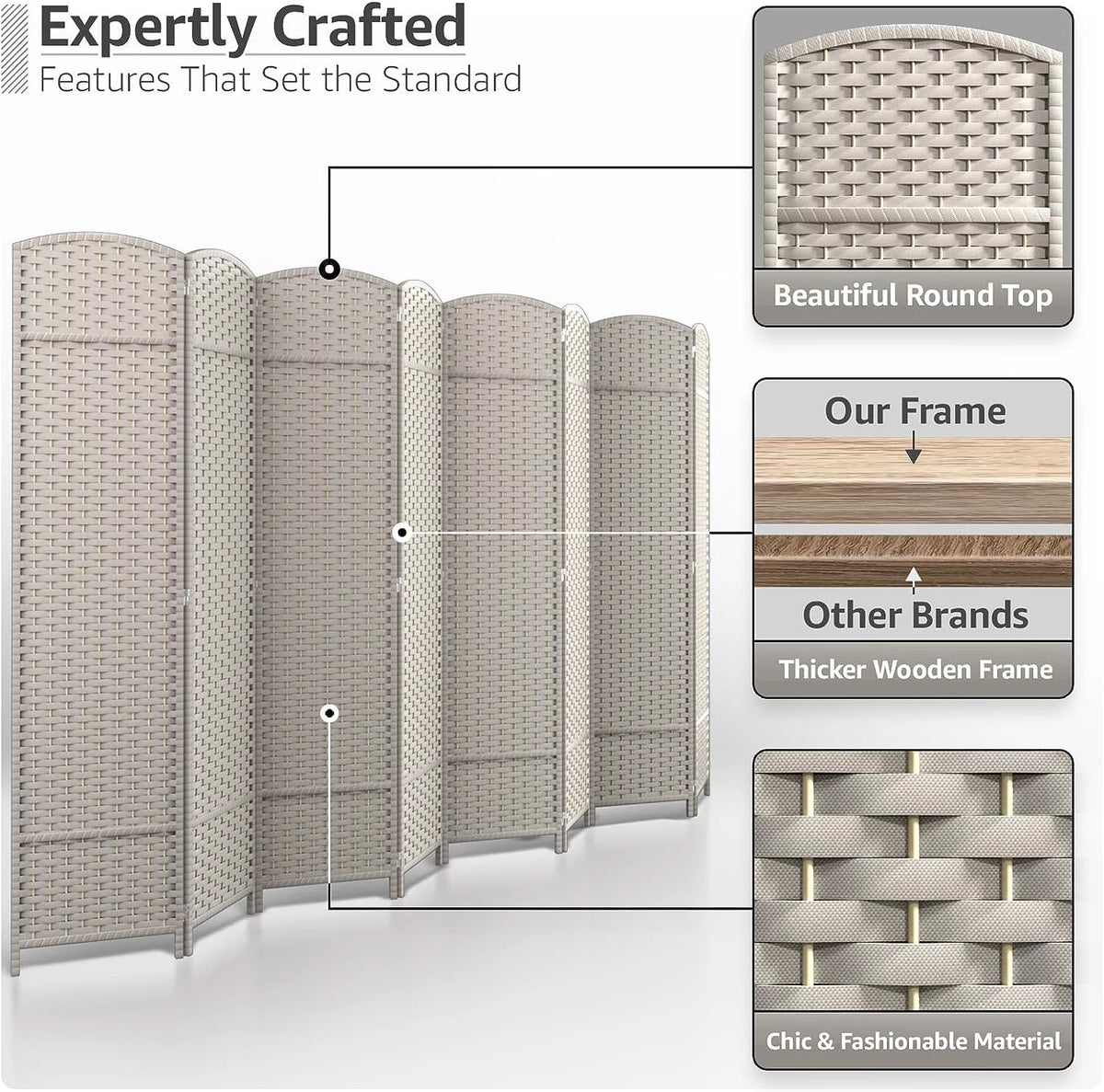 6 ft. Tall Extra Wide Beige Folding Privacy Screen G587482