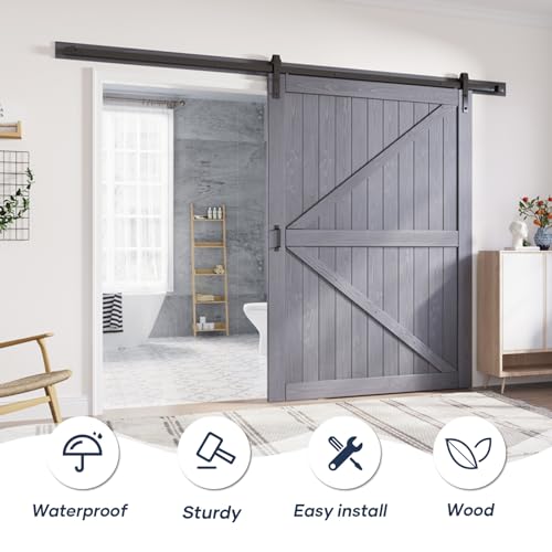 Gray Wood Barn Door Slab with Hardware Track Kit Q9485