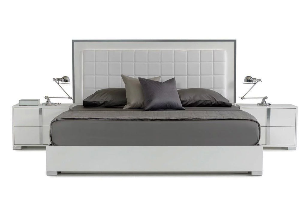 White Glossy Finish King Platform Bed U112