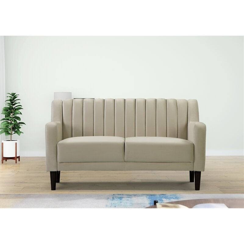 Beige Velvet Square Arms Loveseat X644