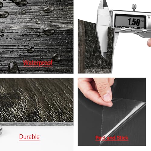 36-Pack 6x36" Black Peel and Stick Waterproof Vinyl Floor Tile J35079