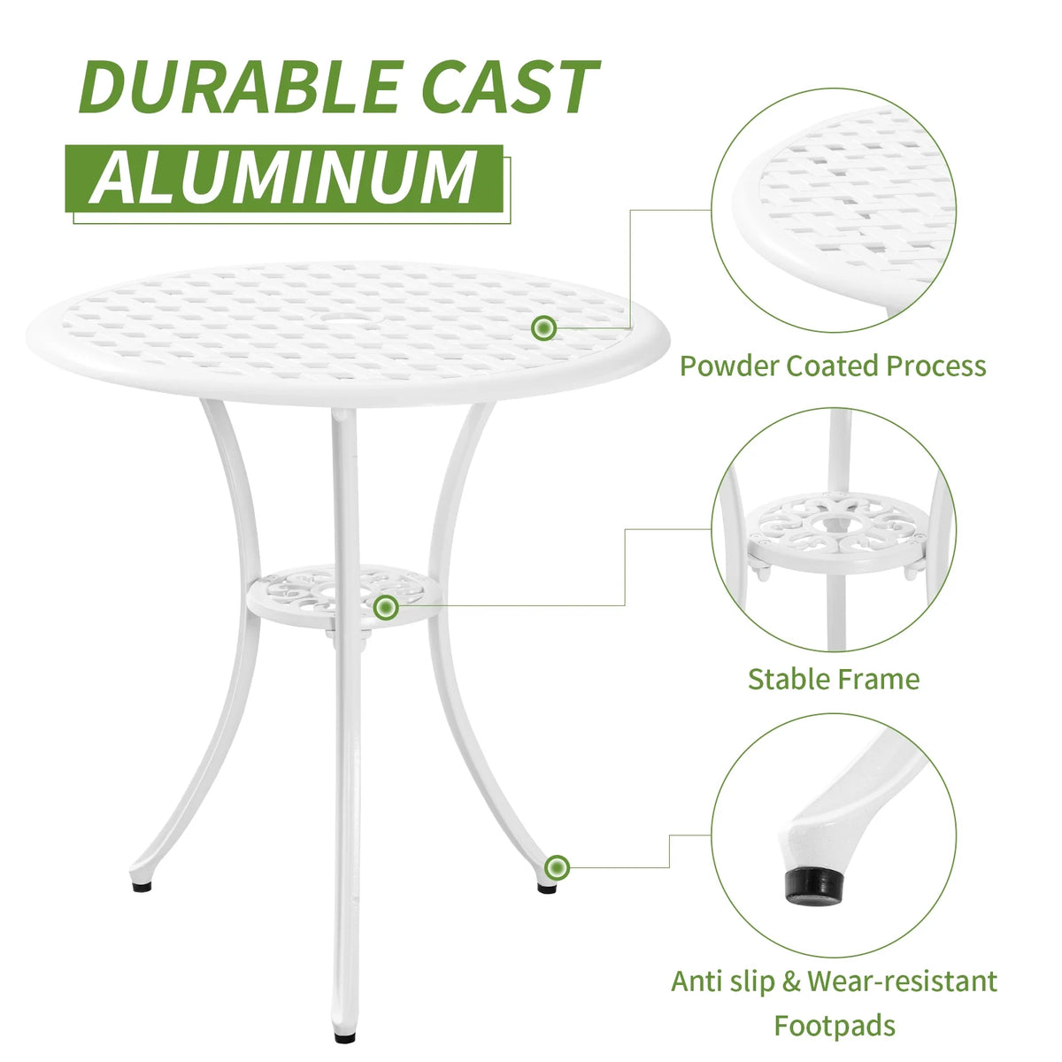 White Bistro Set with Umbrella Hole Cast Aluminum E95792