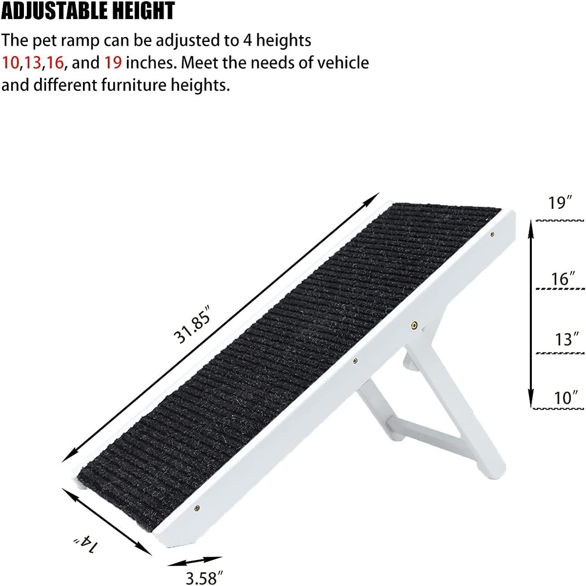19 Tall Adjustable Wooden Folding Pet Ramp Non Slip Carpet Pack of 2 G8338