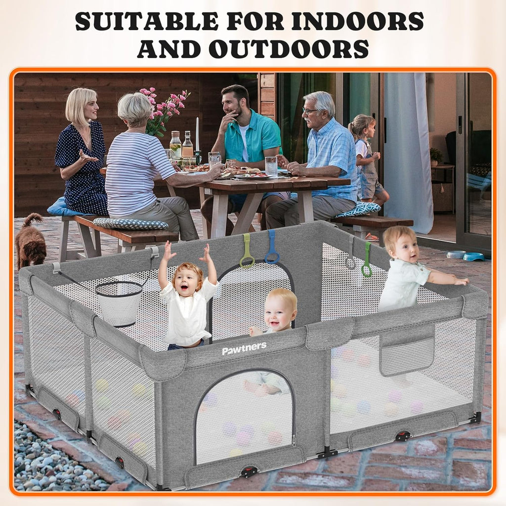 71"L x 59"W x 27"H Large Portable Baby Playpen with 50PCS Ocean Ball K373