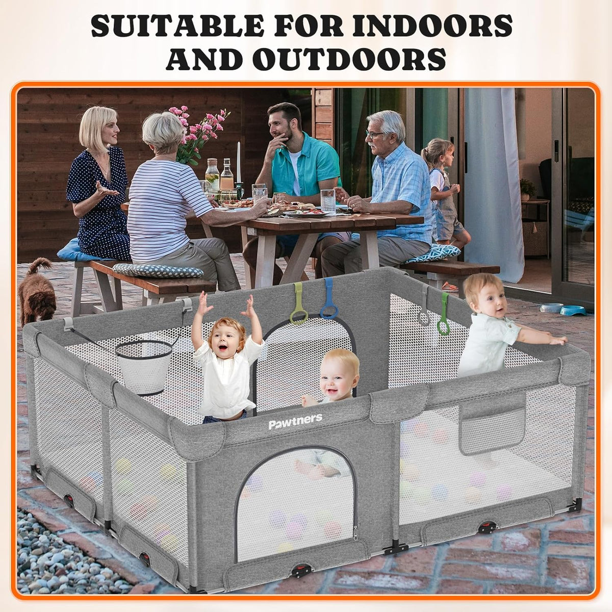 71"L x 59"W x 27"H Large Portable Baby Playpen with 50PCS Ocean Ball K373
