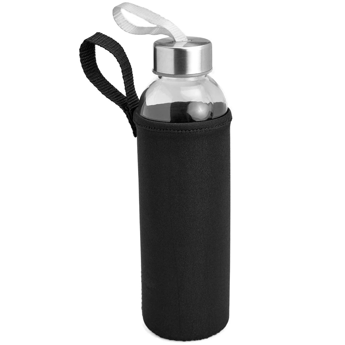 Glass Water Bottle with Lids and Sleeves, 18 oz Pack of 6 A51300
