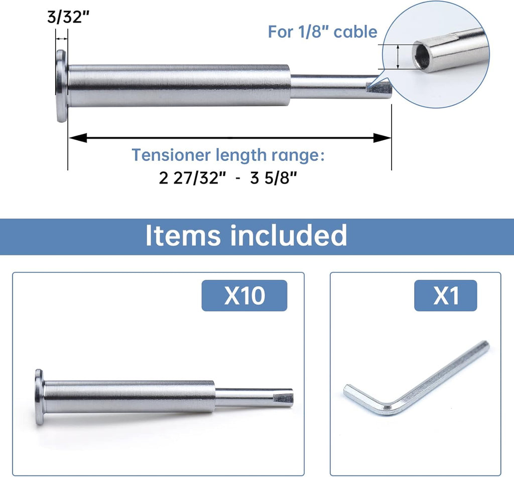 10 Pair Invisible Cable Railing Kit 1/8 Swage Tensioner T316 Stainless Steel A62905