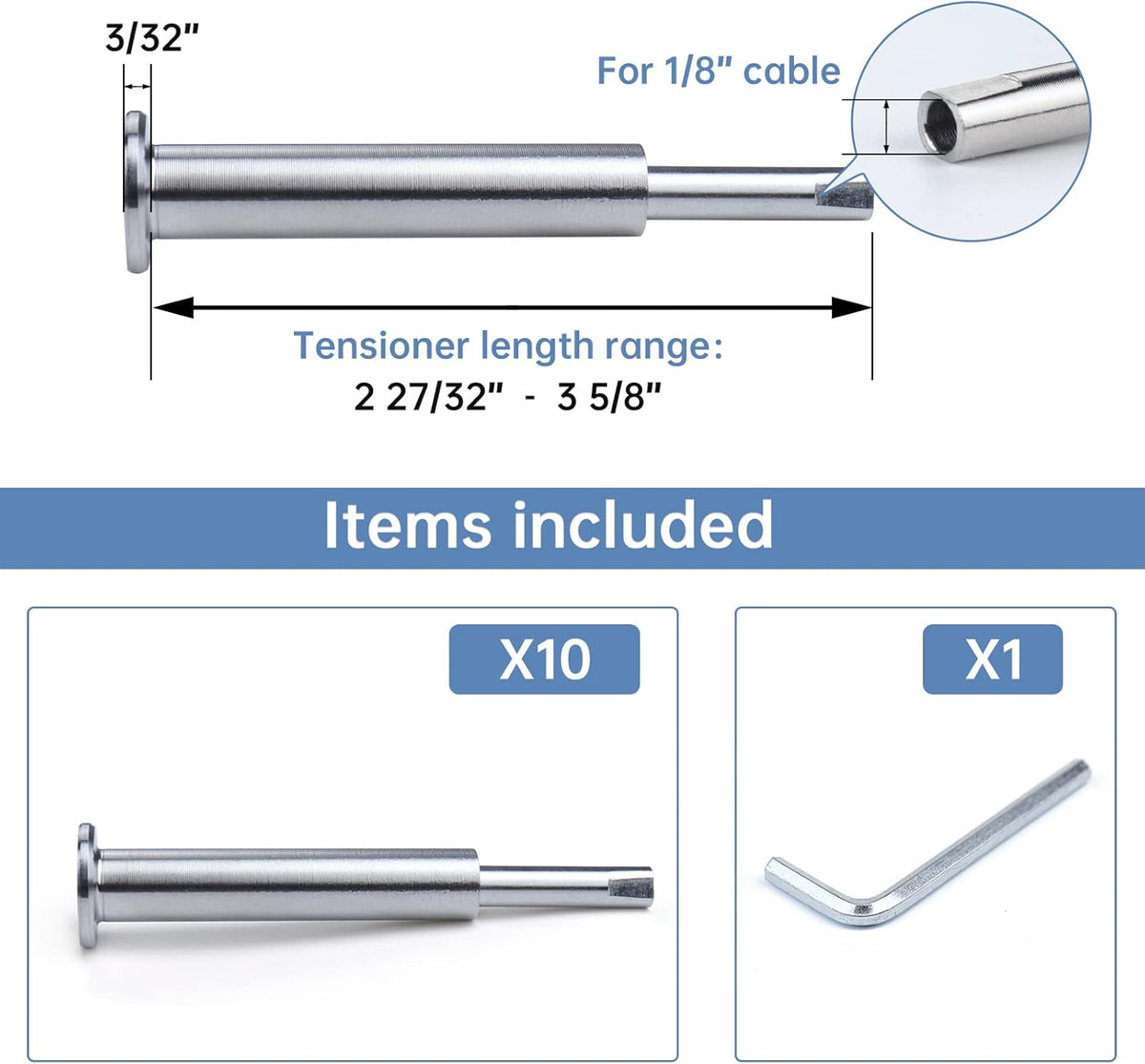 10 Pair Invisible Cable Railing Kit 1/8 Swage Tensioner T316 Stainless Steel A62905