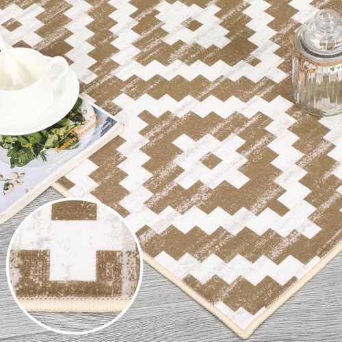 Grey and White 5x7 Washable Low Pile Area Rug Y775085