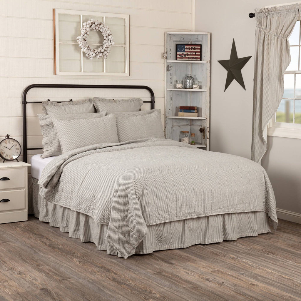 Blue Ticking Stripe King Quilt Coverlet F937