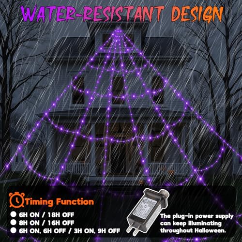 Halloween Decorations Outdoor Spider Web Lights with Remote Control Timer Waterproof N700