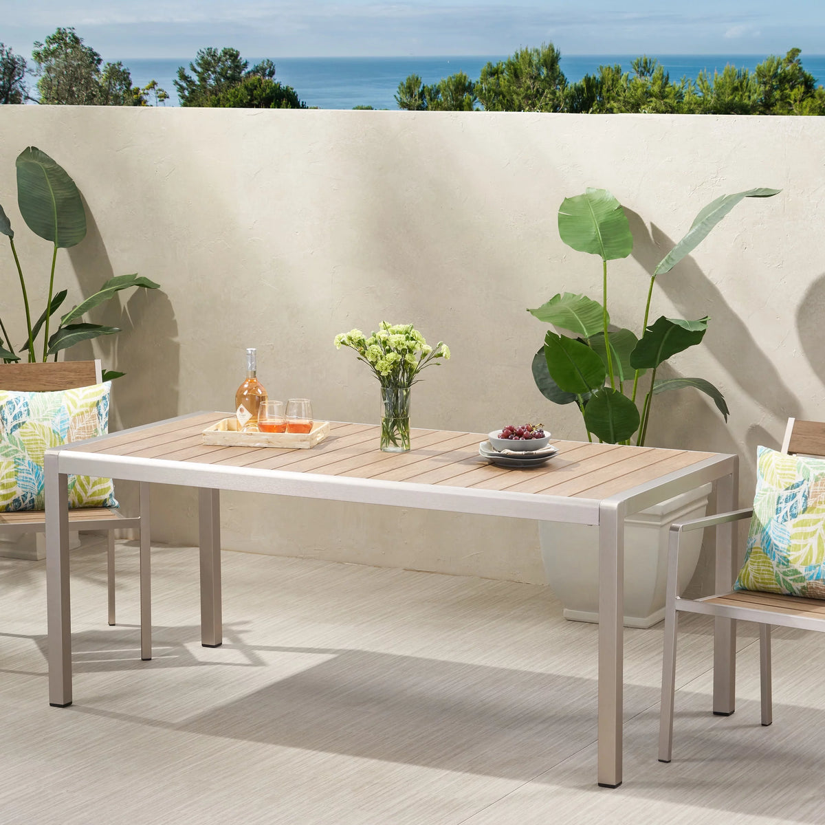 Outdoor Aluminum Dining Table with Faux Wood Top L947