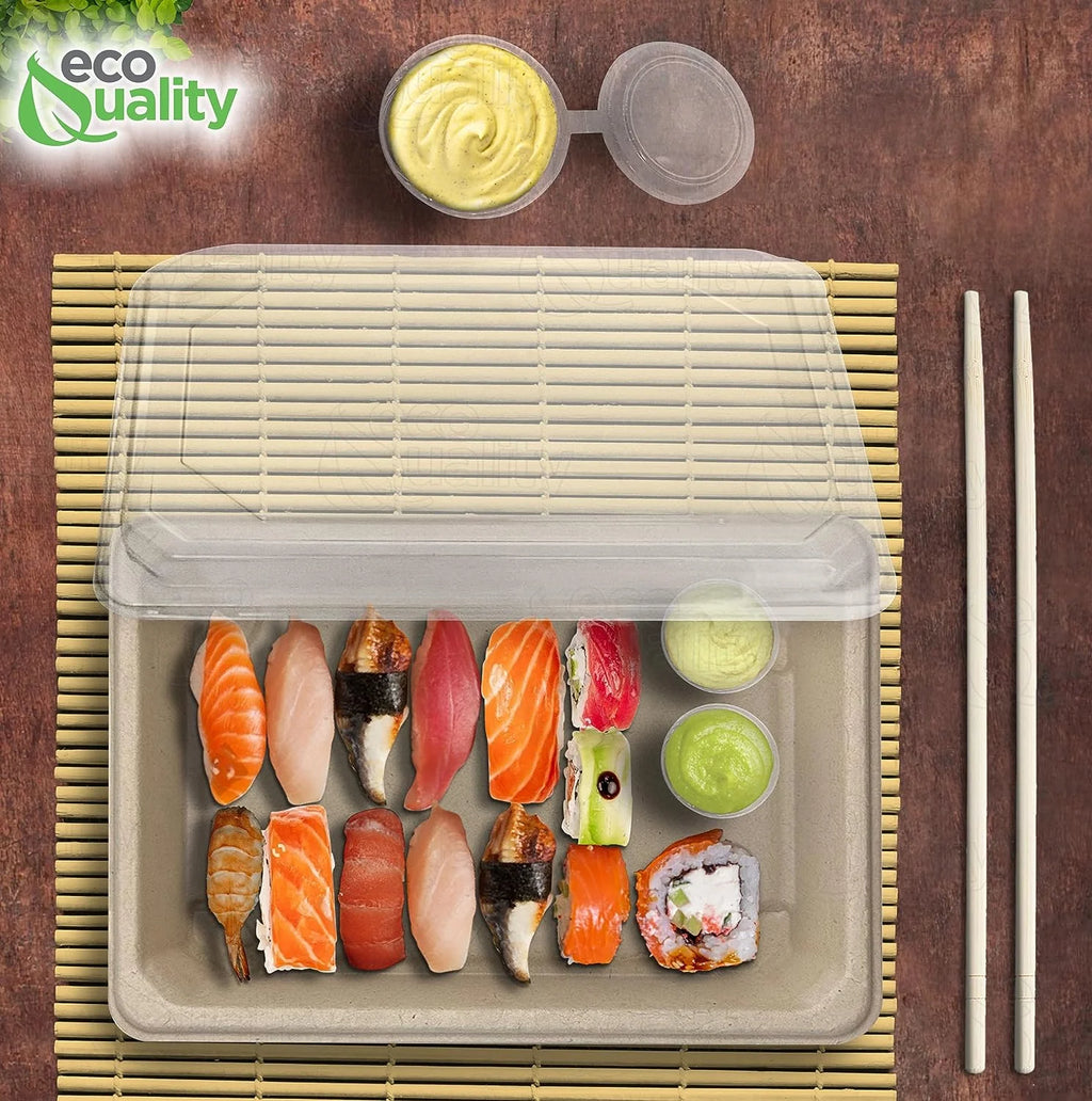 100 PACK Compostable Sugarcane Sushi Trays with Lids I79411