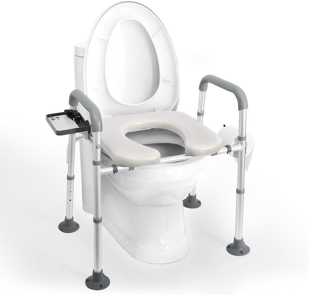 Raised Toilet Seat with Handles, Height Adjustable, Heavy Duty Padded Seat Riser, 350lbs Capacity X442560