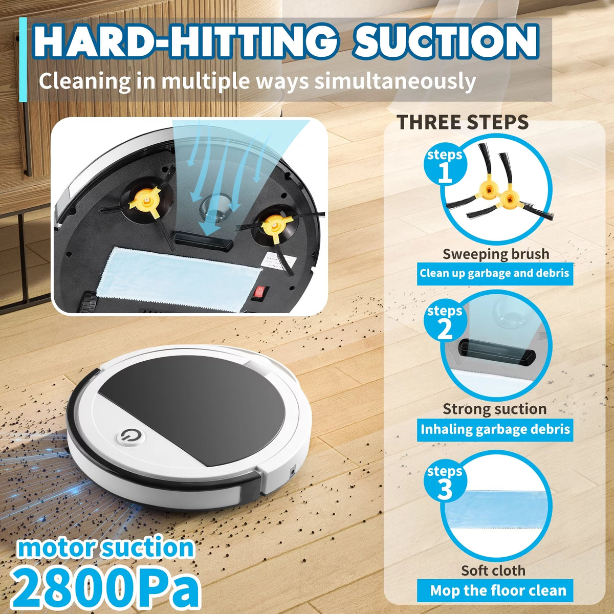 Robot Vacuum Cleaner with Remote Control, 2000Pa Robotic Vacuum J774381