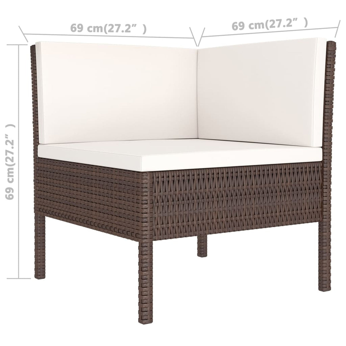 9 Piece Cream White Cushion Brown Poly Rattan Patio Lounge Set H783261