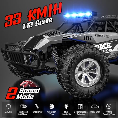 2.4GHz 1:12 Monster RC Truck with LED Headlight and Rechargeable Battery C493