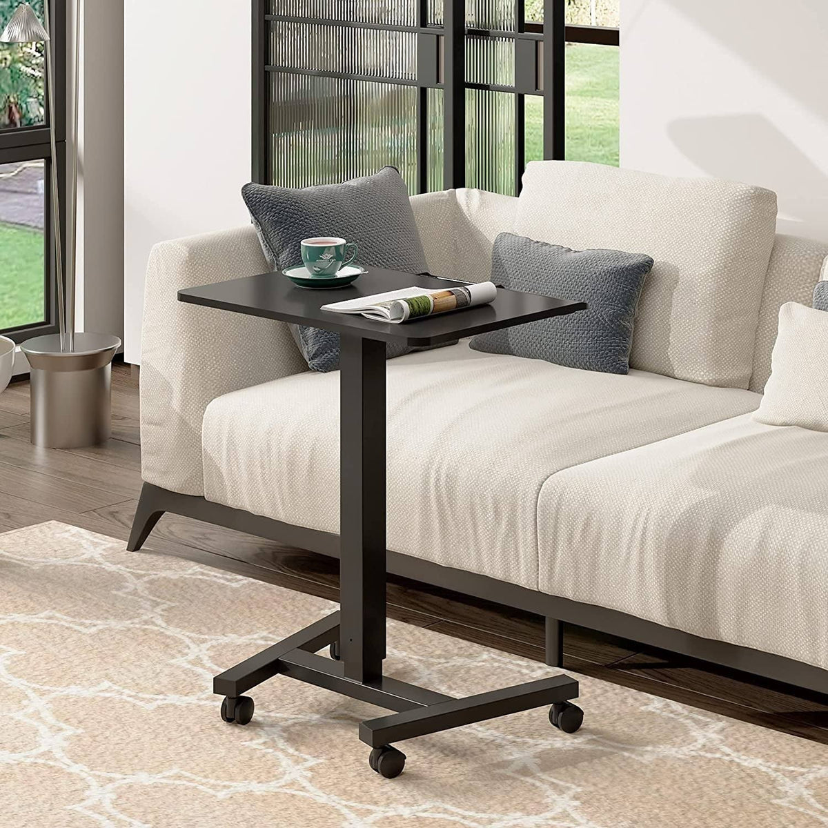 Black Adjustable Height Rolling Laptop Desk Cart V967555