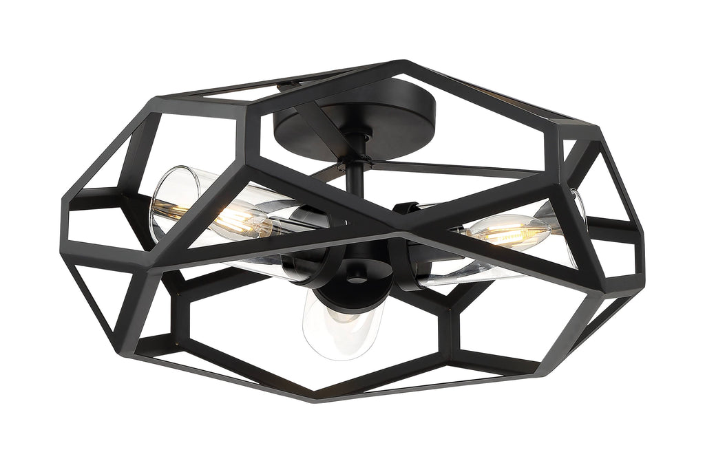 3 Light Flush Mount Fixture Black D41756