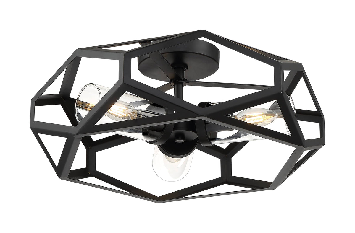 3 Light Flush Mount Fixture Black D41756