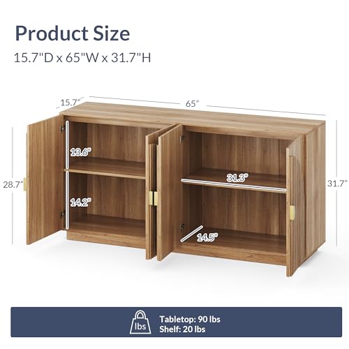 65 Inch Fluted Buffet Cabinet with Storage Y437366
