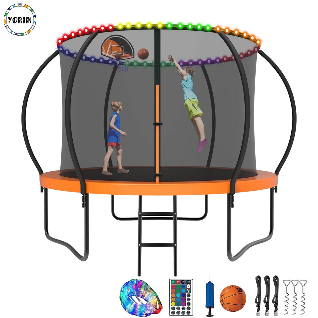 8FT Trampoline with Enclosure Net, Basketball Hoop, Ladder V3551