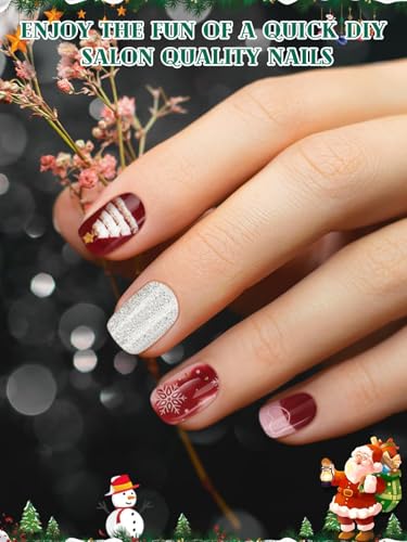 24PCS Christmas Semi Cured Gel Nail Strips Pink Glitter UV Wraps with File and Stick J260232