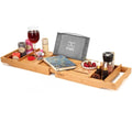 Wooden Bathtub Tray Caddy with Wine Glass Slot, Phone Tray, Book Holder, Candle Slot, Non-Slip, Bamboo, Body Brush O3443