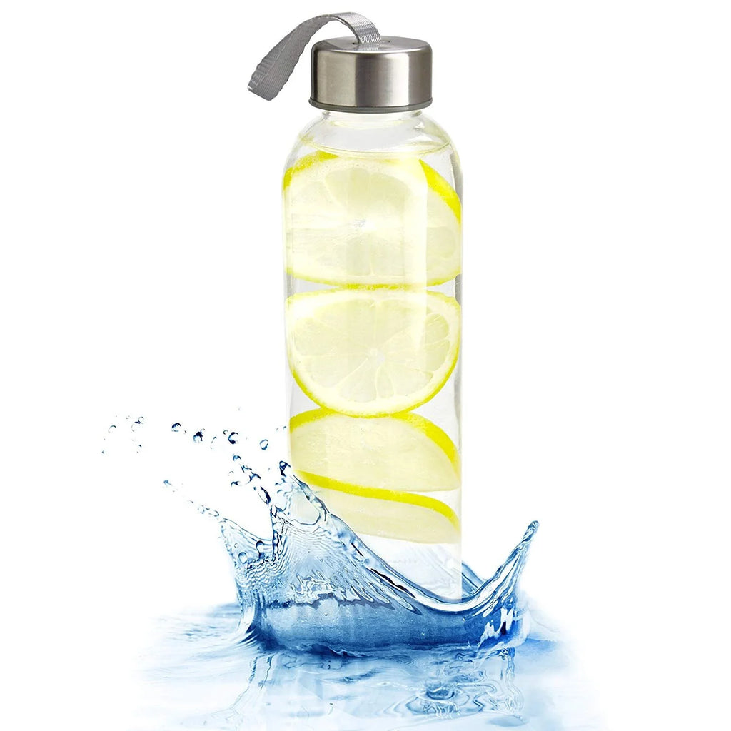Glass Water Bottle with Lids and Sleeves, 18 oz Pack of 6 A51300