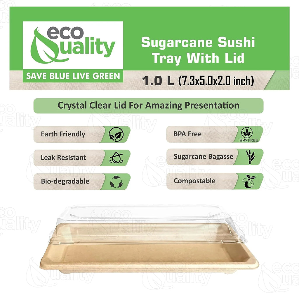100 PACK Compostable Sugarcane Sushi Trays with Lids I79411