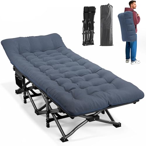 Camping Cot with Cushion Portable Folding Bed (Gray) M149309