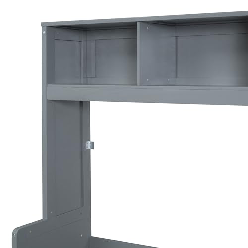 Gray Full Size Murphy Bed with Storage Shelves and Drawers G459305
