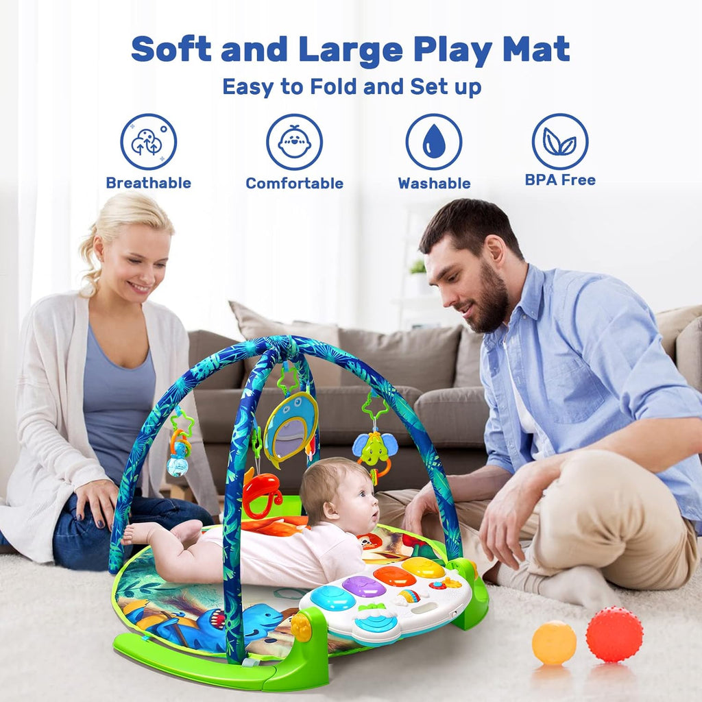 Baby Gym Play Mat with 5 Sensory Teether Toys, Musical Activity Center, Pack of 2 P43854