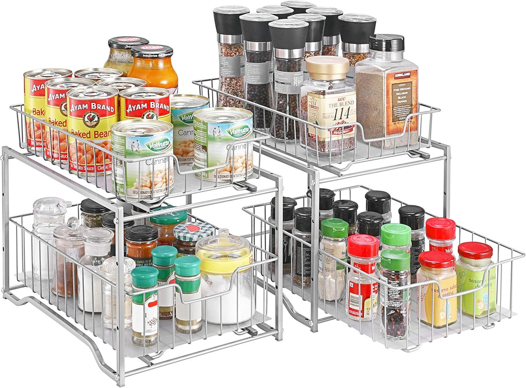 2 Pack Stackable 2-Tier Spice Rack with Sliding Storage Drawer, Rose Gold Q354976