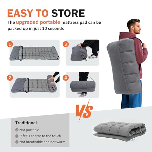 Camping Cot with Cushion Portable Folding Bed (Gray) M149309