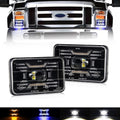 80W Square 4x6 Inch LED Headlight with Halo & Turn Signal Light, 2PC Pack Y623