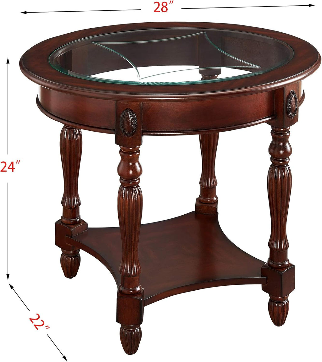 Solid Wood End Table with Tempered Glass and Storage Shelf Y34930