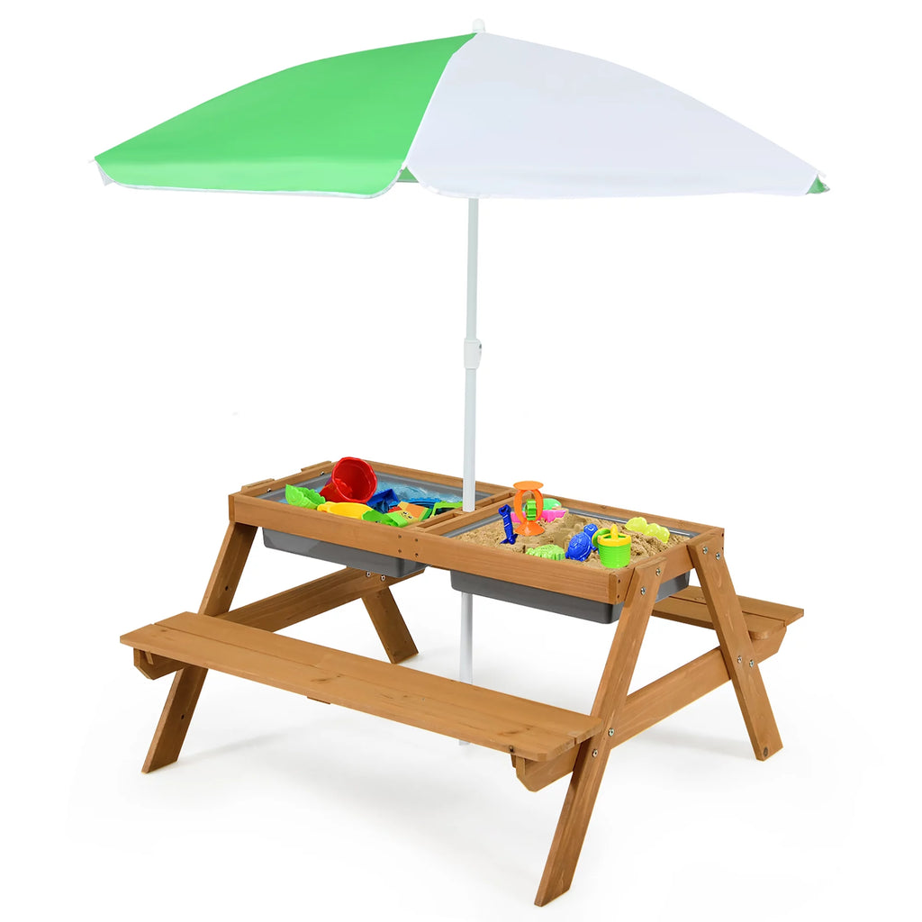 Kids Picnic Table with Umbrella Green G8291