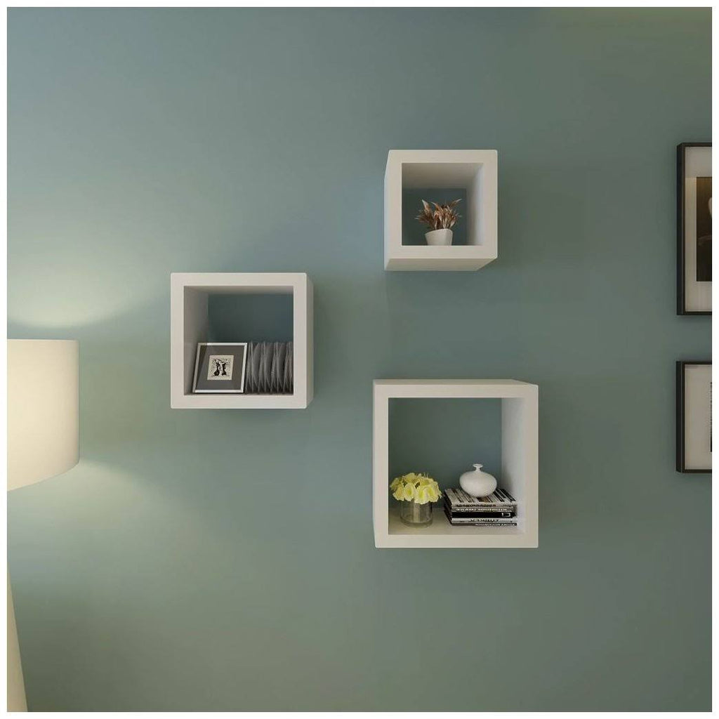 Three Piece Cube Shelf Set High Gloss White T486090