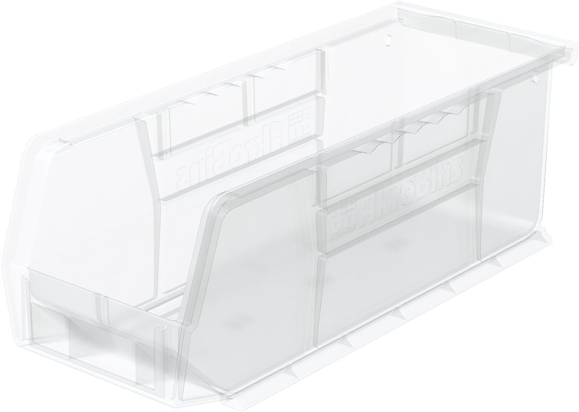 Plastic Storage Bin Hanging Stacking Containers, 11-Inch x 4-Inch x 4-Inch, Stone, 12-Pack U1732